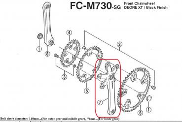 KURBELARM, SHIMANO FC-M730, 170MM, 4-KANT, RECHTS, SCHWARZ,